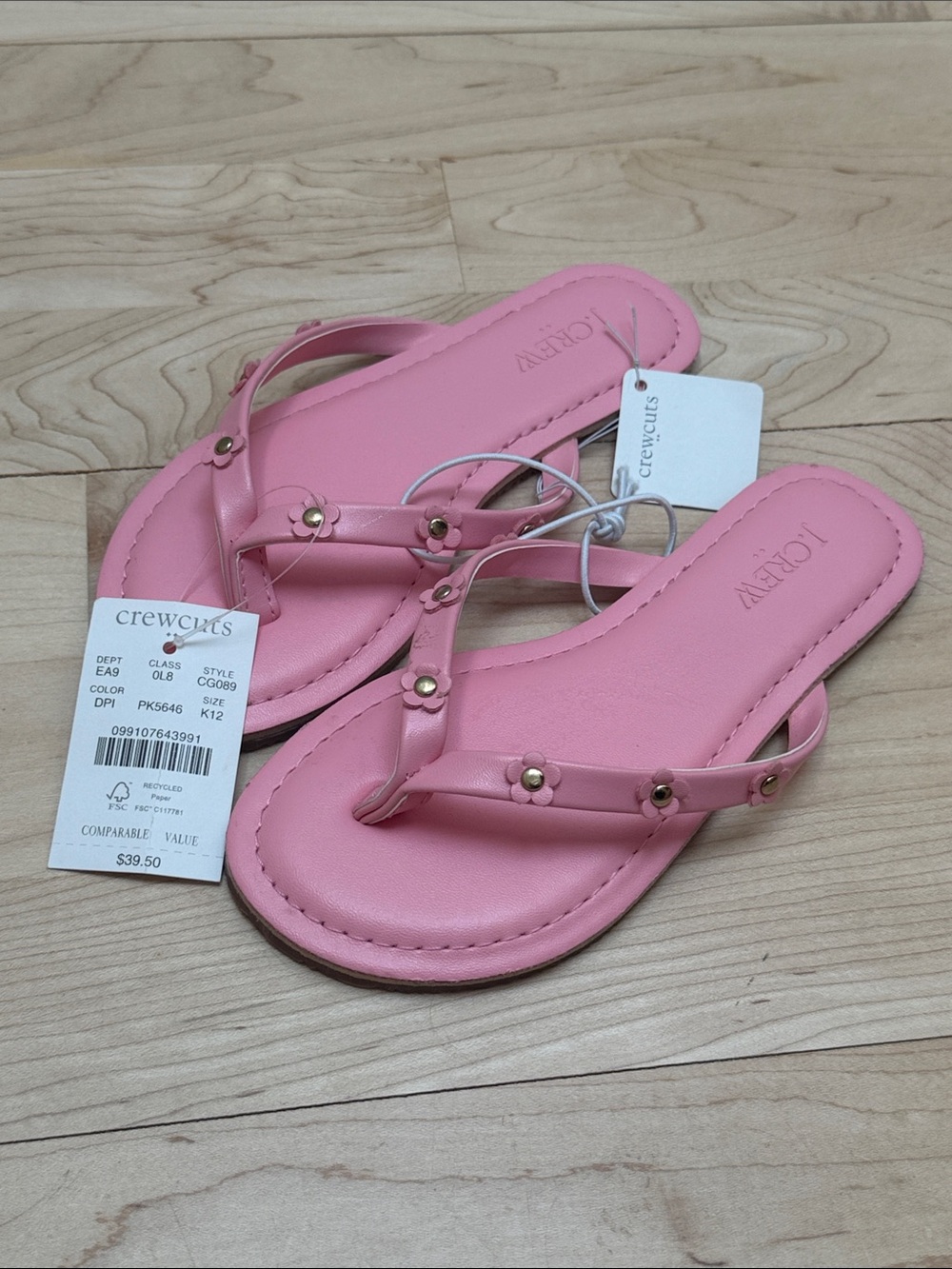 J. Crew Pink Floral-Stud Toddler Thong Sandals